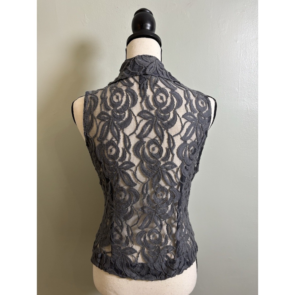 INC International Concepts Small Gray Lace Moto Vest Romantic Edgy Biker Chic - Picture 2 of 9